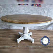 Cargar imagen en el visor de la galería, Mesa de Comedor Redonda Restaurada en Blanco y Madera Natural | Extensible Vintage