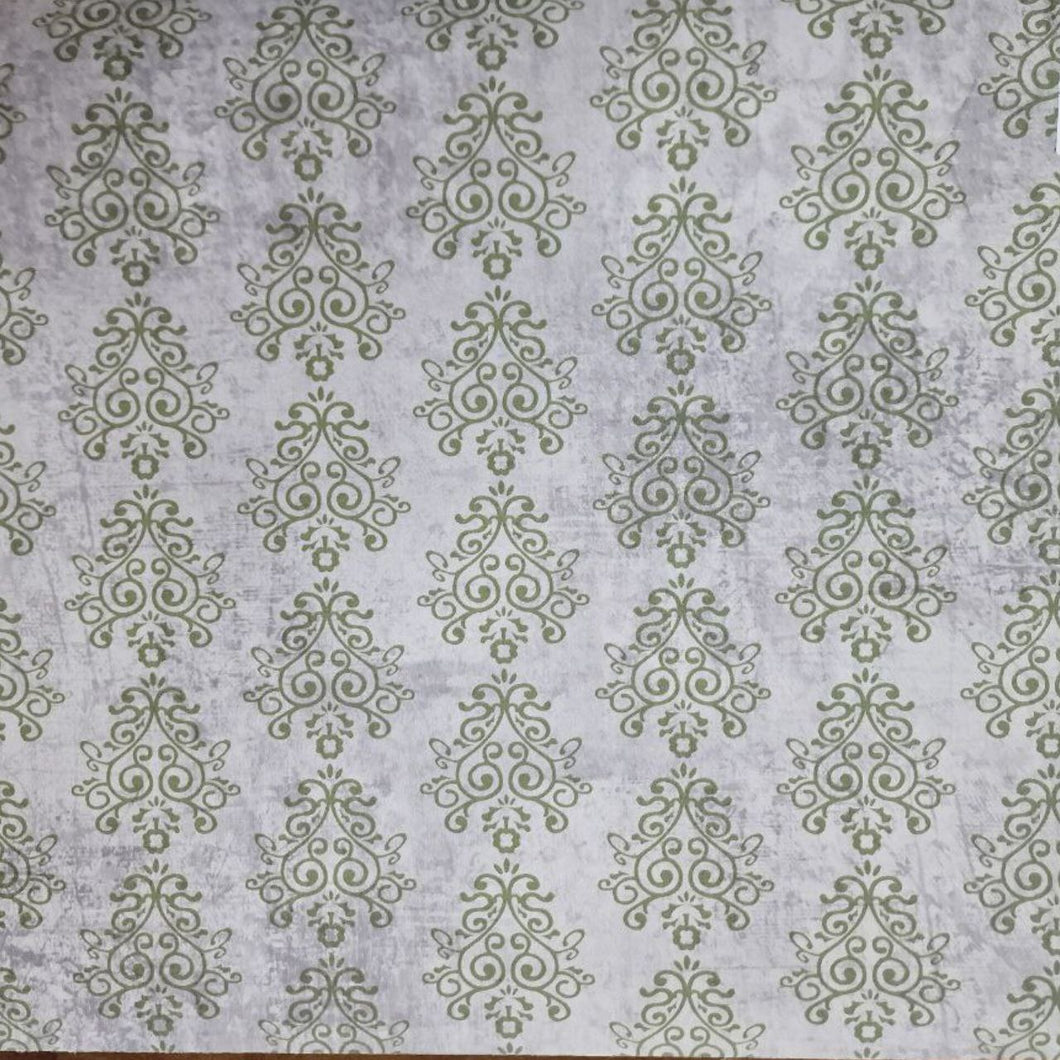 Papel Pintado Vintage - GREEN PATTERN ON SOFT GREY SHADED BACKGROUND