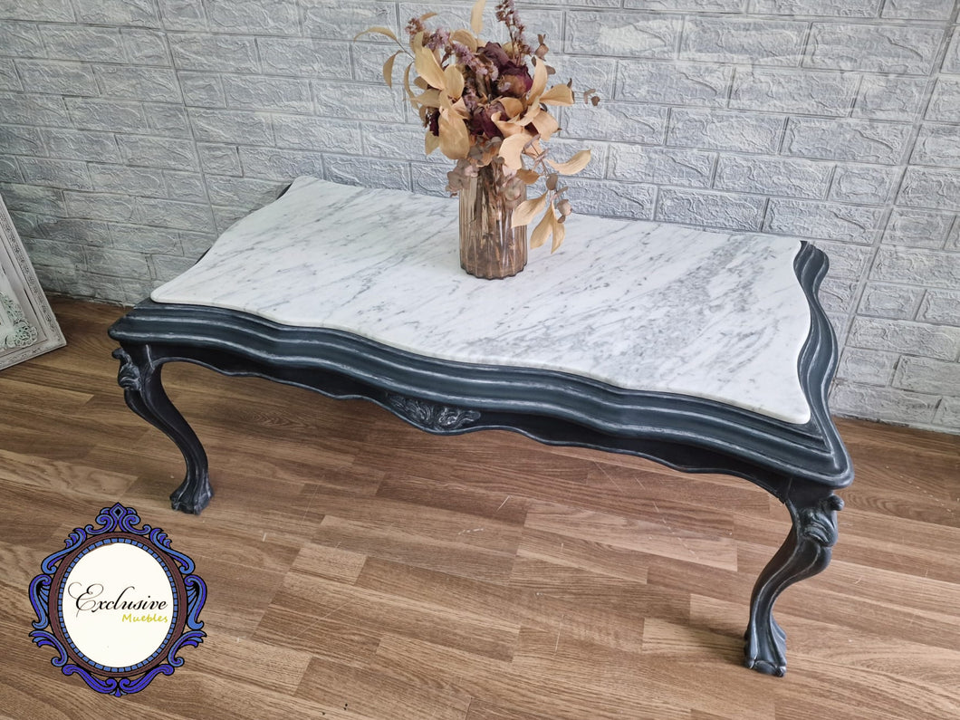 Mesa de sofá Restaurada con mármol blanco