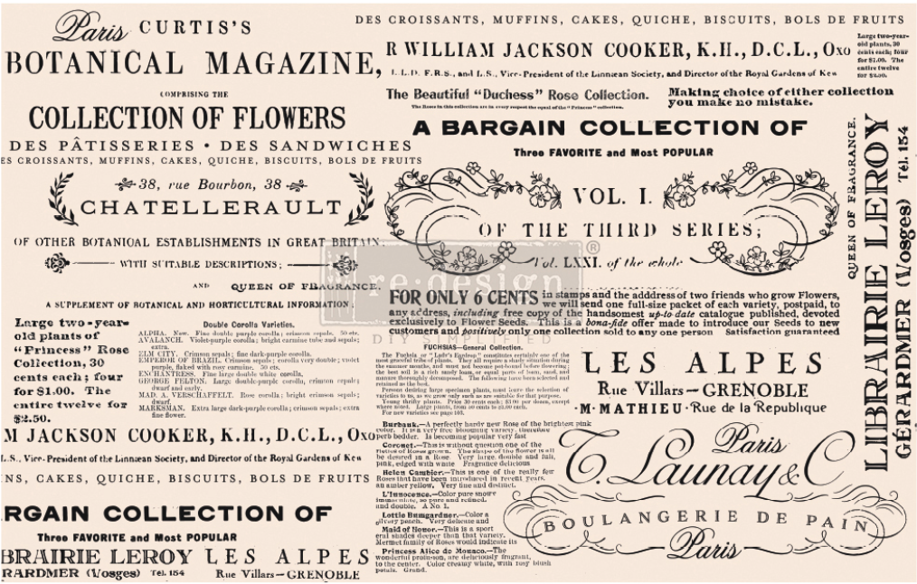 Papel Decoupage Re Design With Prima - FLORAL TEXT
