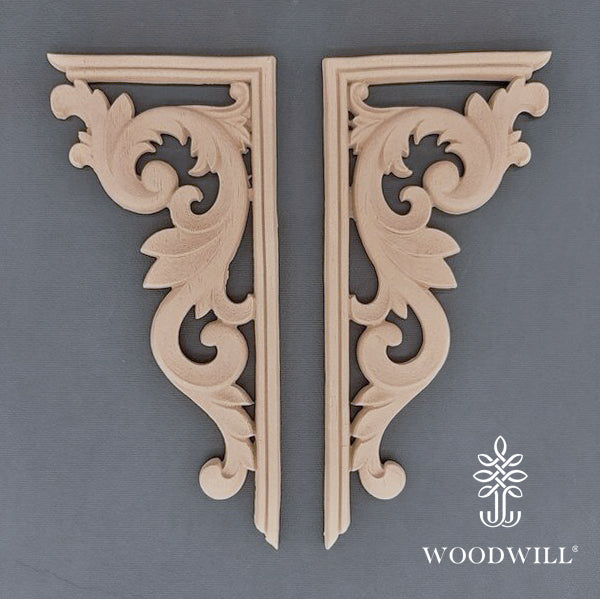 Wood Carving Decorative Corners set of 2 pieces 19cm x 9cm