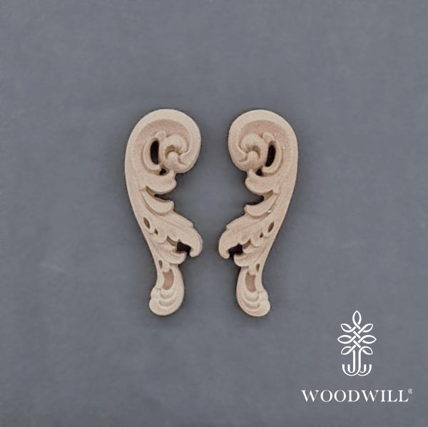 Wood Carving Decorative Set of 2 Pieces 2 cm x 6 cm