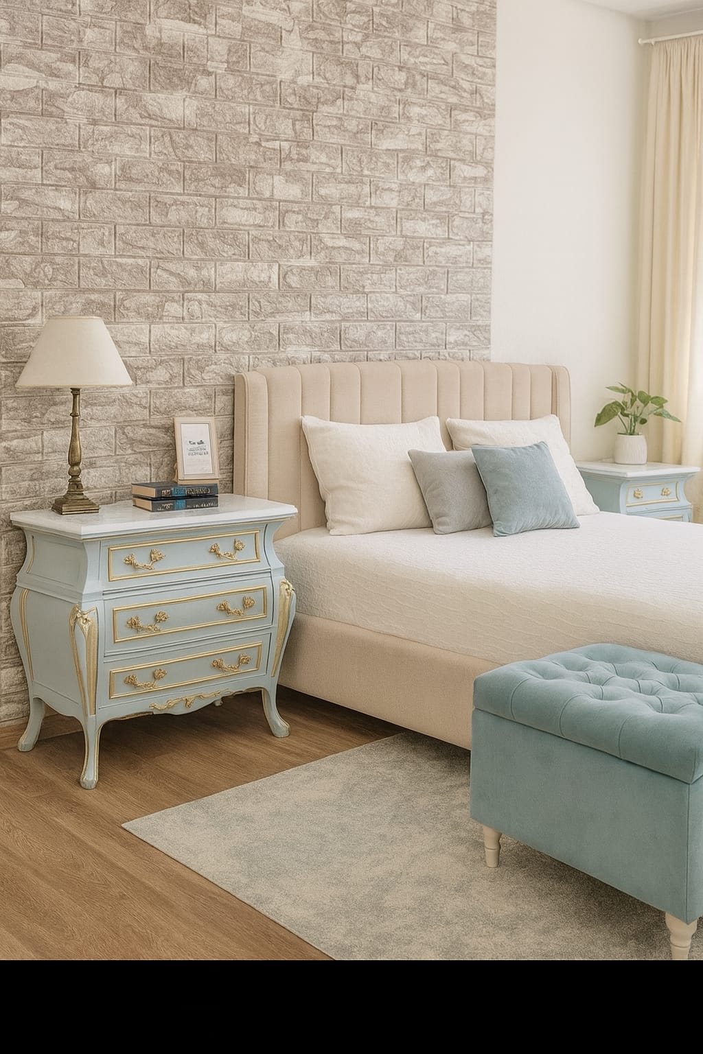 Pareja de Mesitas de Noche con Mármol - Estilo Clásico Retsaurado