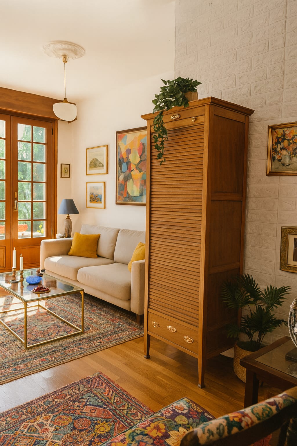 Archivador antiguo de persiana en roble macizo restaurado